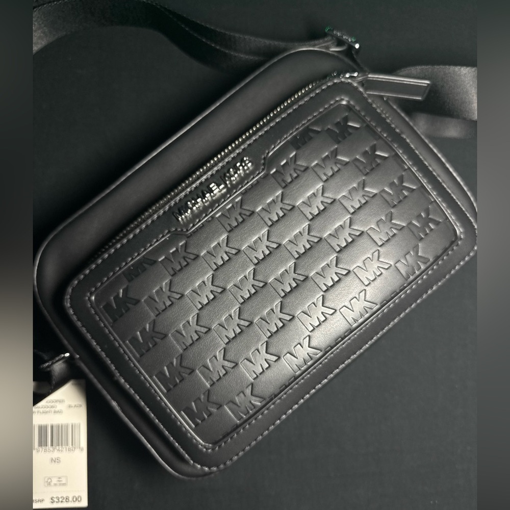 Michael Kors Cooper Logo Embossed Crossbody Flight Bag Black $328.00 Retail
